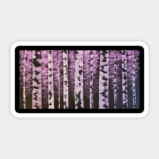 Black and White Birch Trees with Pink and Purple Leaves Sticker